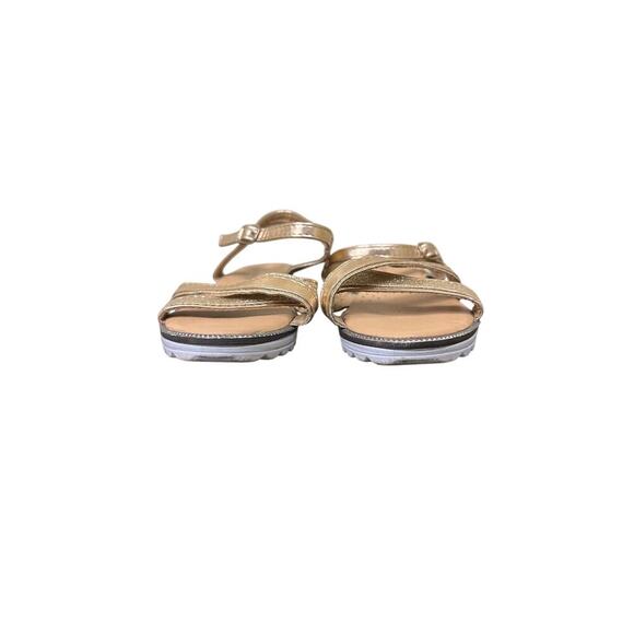 Nanette Lepore US 12 GIRLS Gold Criss Cross Ankle Strappy Sandals Vacation Beach - Picture 5 of 11